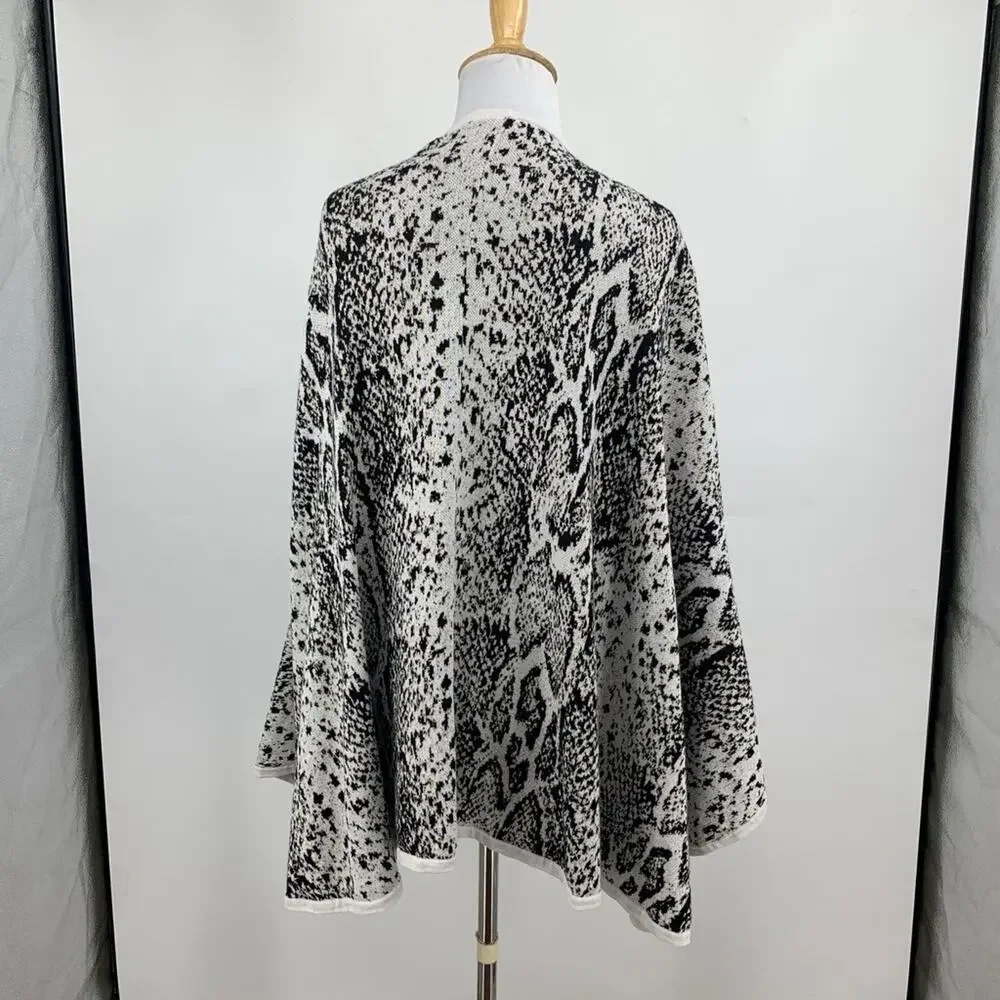 Cabi Wrap Womens OS One Size Black White Serpent Cotton Open Knit Poncho Sweater